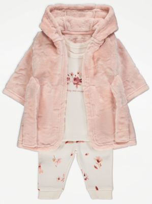Pink Floral Pyjamas and Dressing Gown Set Baby at ASDA