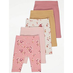 Pink Floral Leggings 5 Pack, Baby