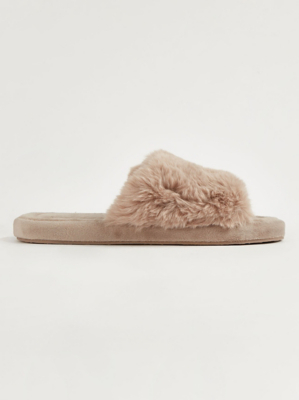 Nude Faux Fur Slider Slippers Women at ASDA