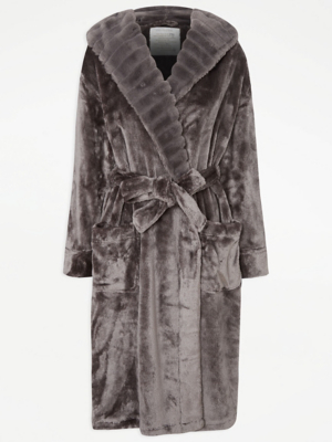 Grey Soft Plush Dressing Gown Women at ASDA