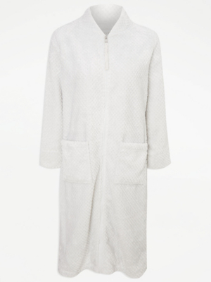 Pale Grey Waffle Fleece Dressing Gown Women at ASDA