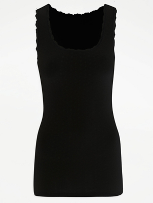 Black Pointelle Thermal Vest Lingerie at ASDA