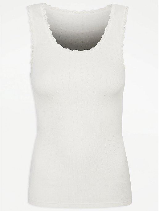 Cream Pointelle Lace Thermal Vest Top | Women | George at ASDA