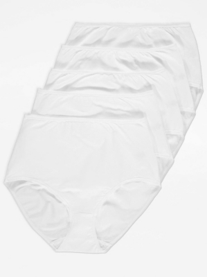 White Basic Full Brief Knickers 5 Pack Lingerie at ASDA