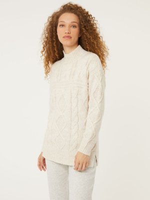 Cream Cable Knit Longline Jumper Women at ASDA