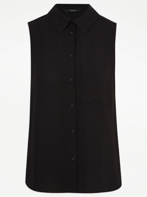 black linen sleeveless shirt