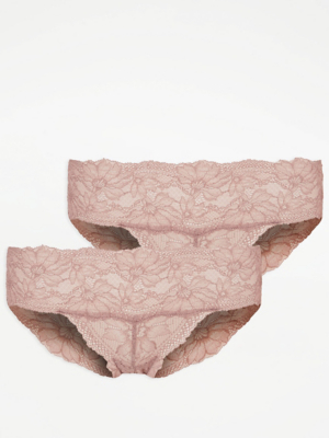 Taupe Lace Band Brazilian Knickers 2 Pack Women at ASDA