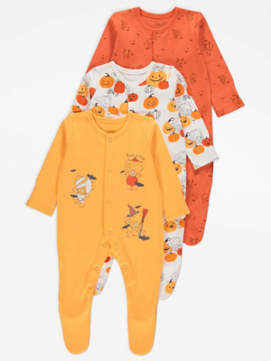 Tatty Teddy Pumpkin Print Sleepsuits 3 Pack Baby at ASDA