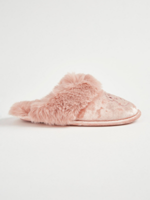 Children In Need Blush Pink Faux Fur Mule Slippers Women at ASDA
