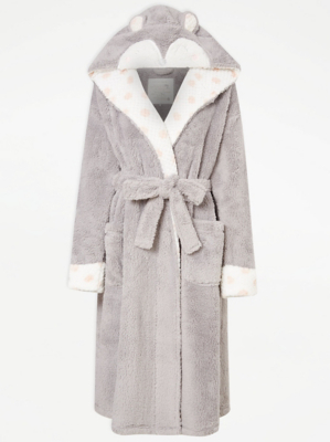 Charcoal Mouse Embroidered Print Dressing Gown Women at ASDA