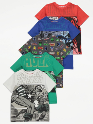 Marvel Graphic Print TShirts 5 Pack Kids at ASDA
