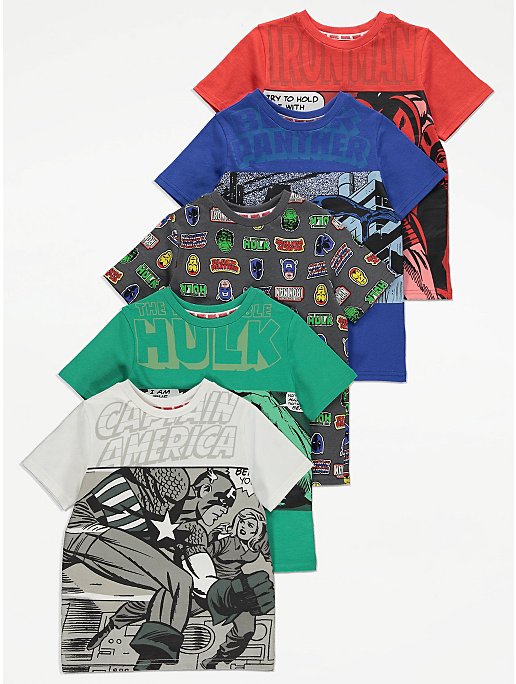Marvel Graphic Print T-Shirts 5 | | George at ASDA