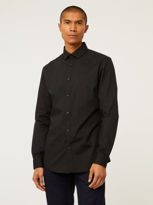 Black Long Sleeved Slim Fit Shirt Men at ASDA