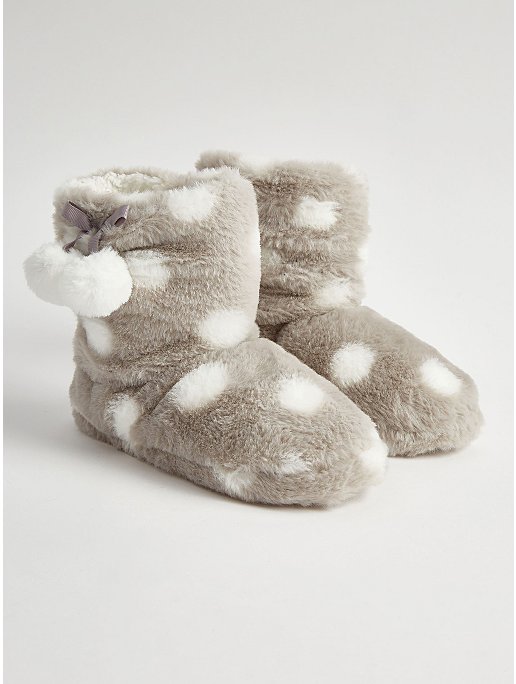 Grey Spot Pom Pom Furry Slipper Boots | Kids | George at ASDA