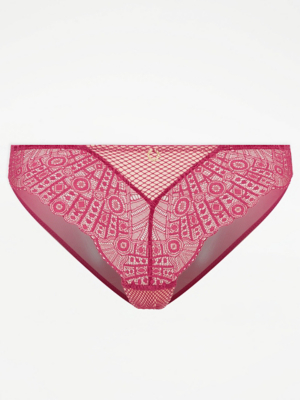 Entice Burgundy Geometric Lace Brazilian Knickers Women at ASDA