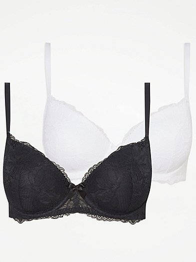 GEORGE ASDA WHITE and black bra set thong size 34B 10 £7.50 - PicClick UK