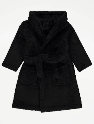 Black Fleece Hooded Dressing Gown Kids at ASDA