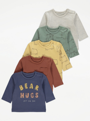 Assorted Bear Hugs Long Sleeve Tops 5 Pack Baby at ASDA