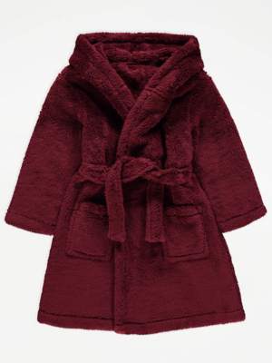 Burgundy Fleece Hooded Dressing Gown Kids at ASDA