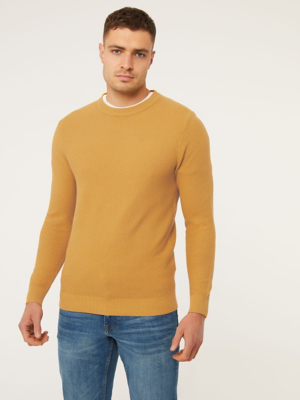 Yellow Textured Crew Neck Jumper Men at ASDA