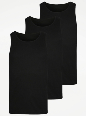 Black Basic Sleeveless Vests 3 Pack Men at ASDA