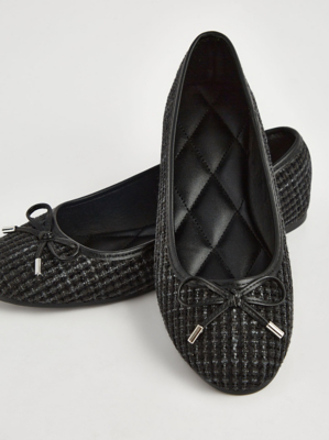 Black Quilted Tweed Ballet Shoes Women at ASDA