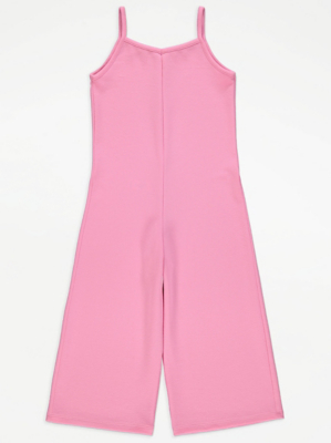 Pink Plain Textured Jumpsuit Kids at ASDA