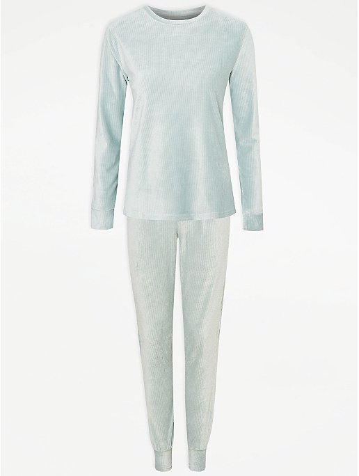 Sage Green Ribbed Velour Pyjamas Gift Set | Women | George at ASDA