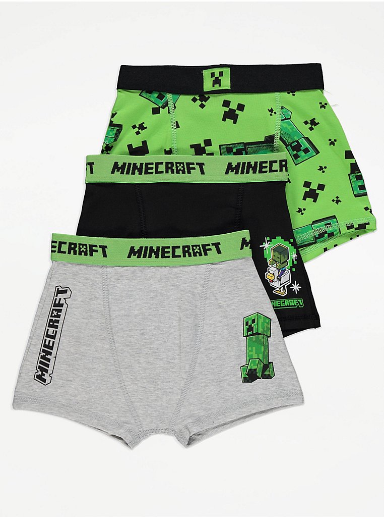 Green print Boys Minecraft 5 Pack Briefs