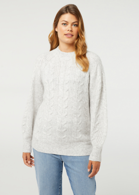 Grey Longline Cable Knit Jumper Women at ASDA