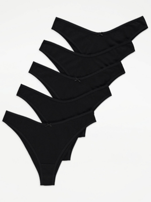 Black Super High Leg Knickers 5 Pack Lingerie at ASDA