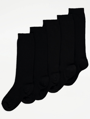 Black Cotton Rich Knee High Socks 5 Pack Kids at ASDA
