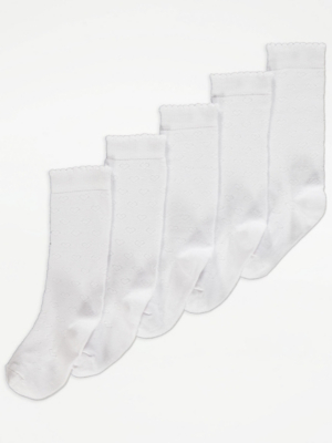 White Heart Print Cotton Rich Knee High Socks 5 Pack Kids at ASDA