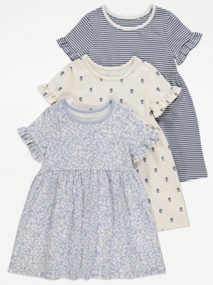 Blue Floral Dresses 3 Pack Kids at ASDA