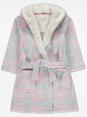 Purple Checked Fleece Dressing Gown Kids at ASDA
