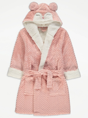 Pink Waffle Texture Owl Dressing Gown Kids at ASDA