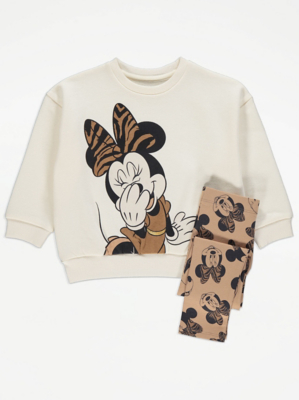 Disney Minnie Mouse Print Cream Sweatshirt and Leggings Outfit