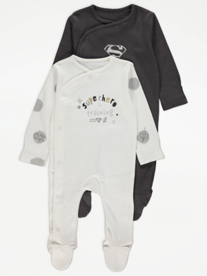 DC Comics Superhero Slogan Print Sleepsuits 2 Pack Baby at ASDA