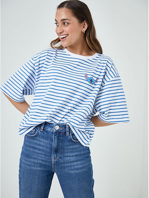 Disney Stitch Blue Striped T-Shirt | Women | George at ASDA