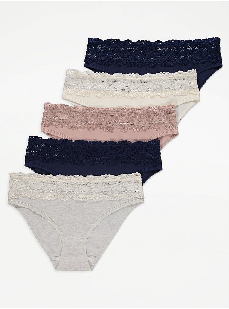 Grey Lace High Leg Knickers 5 Pack, Sale & Offers