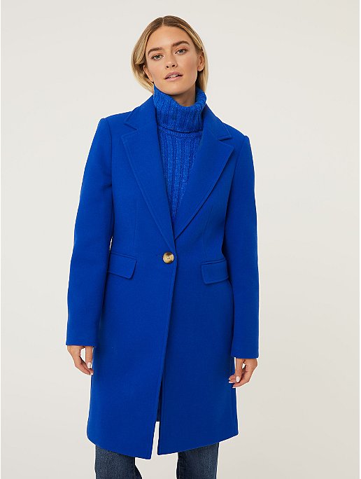 Blue Longline Button Coat | Women | George at ASDA