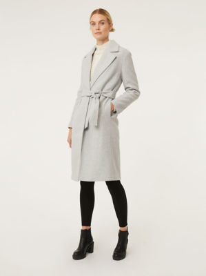 Grey Belted Formal Longline Coat Women at ASDA