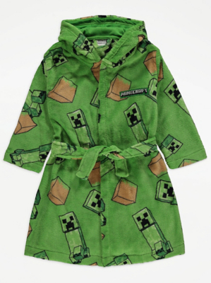 Green Minecraft Creeper Print Dressing Gown Kids at ASDA