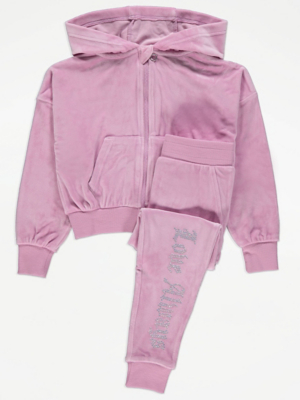 Pink Velour Zip Up Hoodie and Joggers Outfit Kids at ASDA