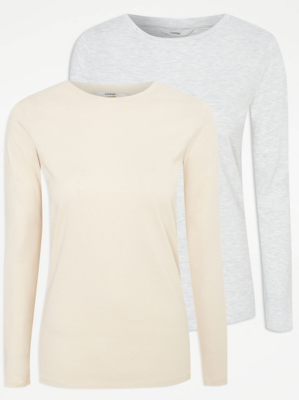 Basic Crew Neck Long Sleeve Tops 2 Pack Women at ASDA