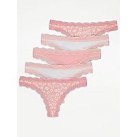 Pink Daisy Print Lace Thongs 5 Pack | Women | George at ASDA