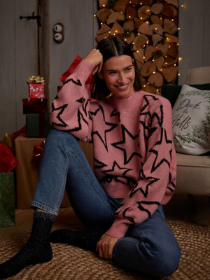 Pink Star Print Roll Neck Jumper Sale & Offers at ASDA