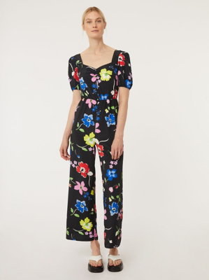Black Floral Print Lightweight Jumpsuit Women at ASDA