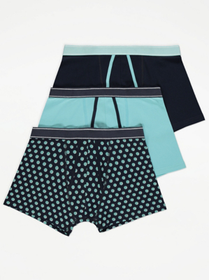 Blue Assorted Polka Dot Print AFront Boxers 3 Pack Men at ASDA