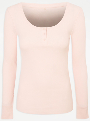 Pink Ribbed Henley Pyjama Top Women at ASDA